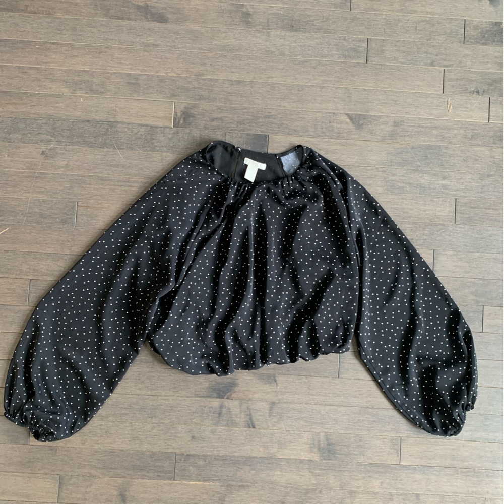 H&M Black W/ White Polka Dot Long Sleeve Crop Top Women’s L